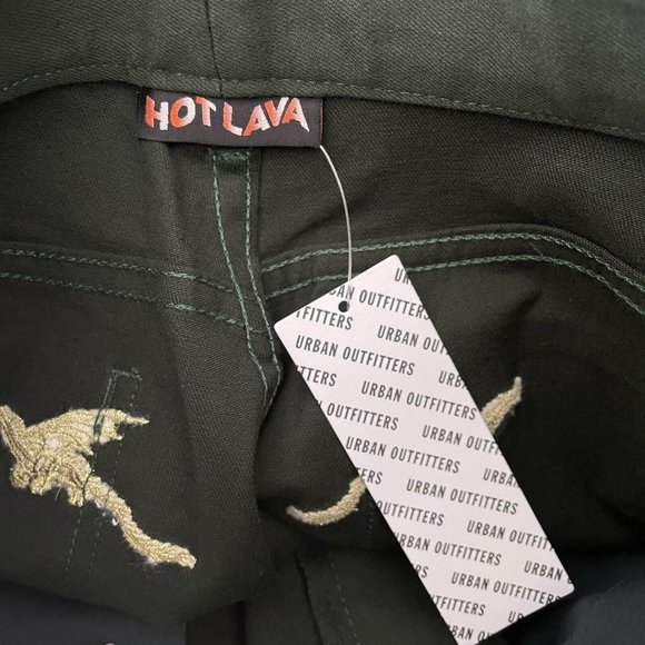 UO HOT LAVA Green Gold Embroidered Dragon Pants - Picture 4 of 6